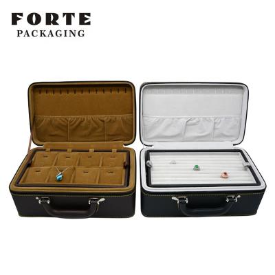 China FORTE Eco-friendly Jewelry Packaging Travel Jewelry Case PU Jewelry Box Portable Organizer with Zipper for sale