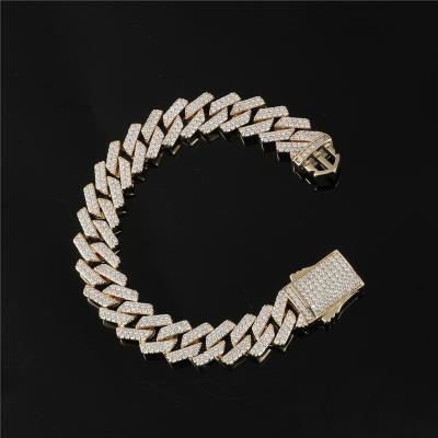 China Trendy Jewelry Men's Hip Hop Bracelet 14mm Miami Lock Diamond Cuban Bracelet Full Zircon Hip Hop Bracelet for sale