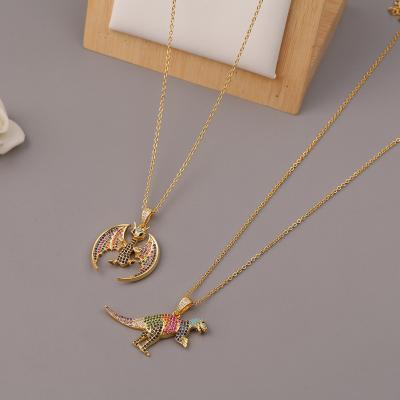 China Colorful Flying Hiphop Copper Dinosaur Personality Hip Hop Necklace Nightclub Pendant Accessories for sale