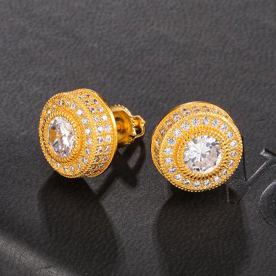 China Fast Delivery Bling Brass Cubic Zircon Hip Hop Stud Earring Iced Out Full Micro Pave Round Earring For Men Jewelry for sale