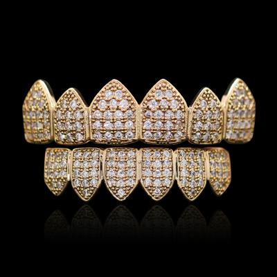 China Hiphop Hip Hop 1Set Iced Out Bling Zircon Grills Teeth Grills Men Lower Top Hitter Jewelry Set For Clown Zircon Teeth Grills for sale