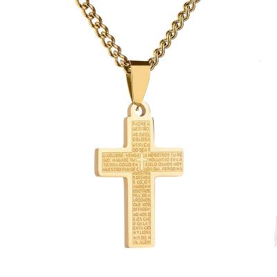 China FASHIONABLE Men Jewelry Cross Corrosion Scriptures Necklace Stainless Steel Jewelry Cross Necklace for sale