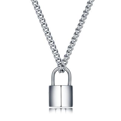 China High Quality Punk Custom Logo Lock Stainless Steel Jewelry Pendant Necklace For Women Man for sale