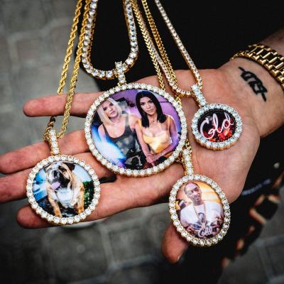 China TRENDY Bling Personalized Photo Medallion Charm Pendant Necklaces Customized Hip Hop Jewelry Cubic Zircon for sale