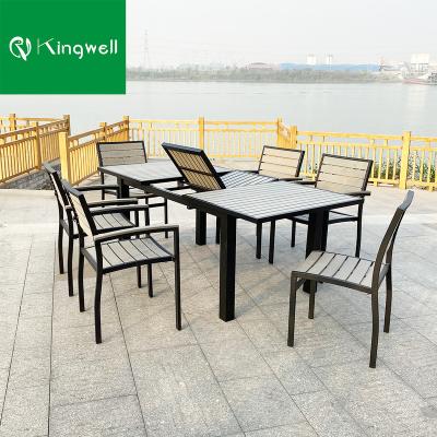 China 6 Modern Tables And Chairs Set For Cafes And Restaurants Outdoor Plastic Wood Furniture Seater Outdoor Table And Chairs In Garden Sets for sale