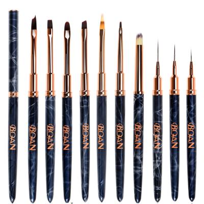 China NAIL BQAN Black Marbled Rose Gold Ferrule Nail Liner Gel Paint Brush Set for sale