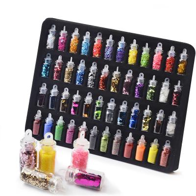 China 3D Nail Art DIY Decoration 2021 Hot Sale 48 Color Nail Art Glitter Hexagon Caviar Glass Bottle Nail Decoration For Nail Beauty for sale