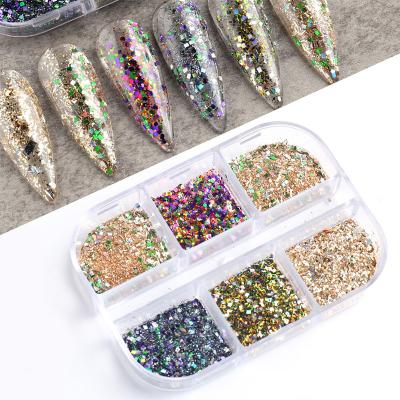 China DIY Nail Art Hot Sale Personal Professional 6 Colored Nail Glitter Flakes Chrome Nail Glitter Powder Dip Set for sale