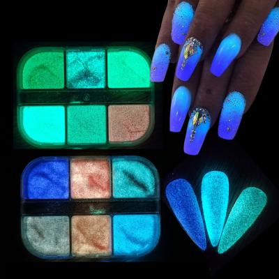 China 6 Personal DIY Nail Art Hot Sale Professional Professional Colorful Glitter Acrylic Nail Powder Dye Luminous Fluorescent Coating Powder for sale