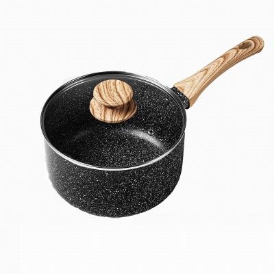 China Hot Sale Viable Cheap Cookware Aluminum Sauce Pan With Black Marble Coating Handle Soft Touch Healthy Cooking PFOA FREE for sale