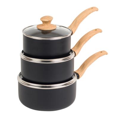 China CLASSIC Aluminum Nonstick Sauce Pan Set Induction Marble Coating Cookware Set With Wooden Handle for sale