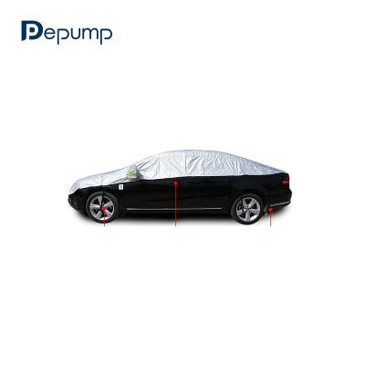 China Custom Silver Black Half Aluminum Foil Car Cover Luxury Universal Waterproof PEVA Car Cover for sale