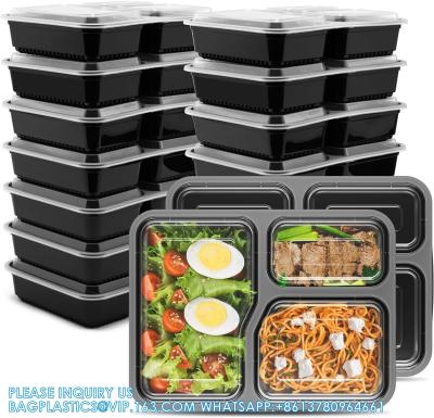 China 34 oz 3 Compartimiento Contenedores de preparación de comidas 150 paquetes, 150 piezas bandejas y 150 piezas tapas en venta