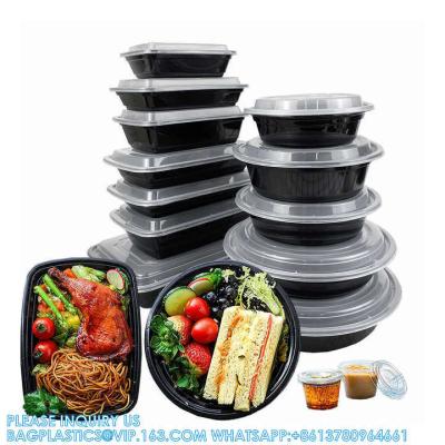 China 24 oz Cajas de comida desechables de PP Contenedores de almacenamiento de alimentos en microondas con tapa redonda Negro Preparación de comidas de plástico en venta