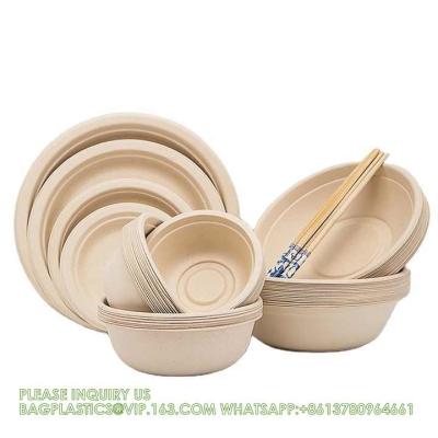 China 12oz 24oz 32 Oz Sugarcane Bagasse Biodegradable Disposable Compostable Round Paper Salad Soup Bowl With Lid Sugar Cane for sale