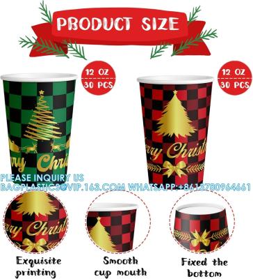 China Tazas de café de papel de Navidad con mangas tapas 12 oz Xmas Taza desechable de fiesta Árbol de Navidad Tazas de cacao caliente en venta