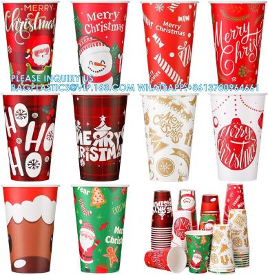 China Tazas de café de papel de Navidad con mangas tapas 12 oz Xmas Taza desechable de fiesta Árbol de Navidad Tazas de cacao caliente en venta