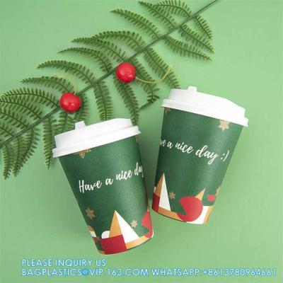 China 12 oz Copas de Papel de Navidad Copas de Café Desechables, Copas de Café Rojo y Verde Suministros de Fiestas de Navidad en venta