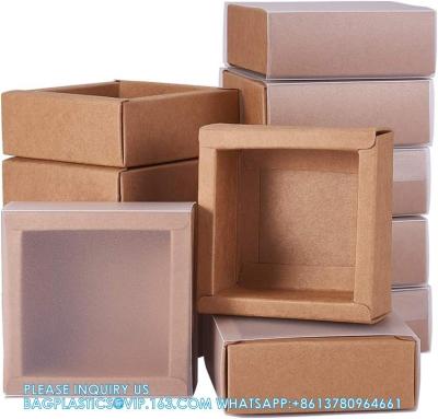 Китай Квадратные коричневые коробки Kraft Heavy Duty Paper Gift Box с прозрачными окнами 3.3x3.3x1.2 для вечеринок продается