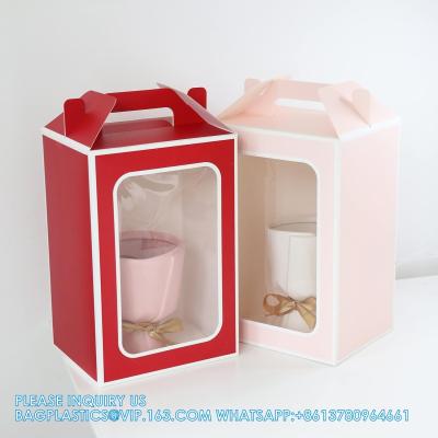 China Cajas de regalo grandes, bolsas de papel de 10 pcs con ventana transparente, bolsas de regalo de papel de ramo de flores de 9,8 x 7 x 5,1 