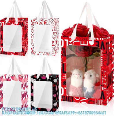 China Bolsa de regalo para el día de San Valentín con ventana clara y manijas bolsas de regalo de 10 x 7 x 3.15 pulgadas para San Valentín en venta