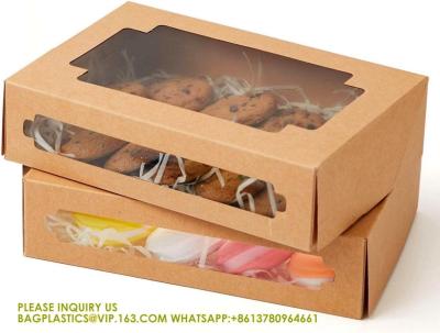 China Cajas de galletas Kraft para regalar 8x5.3x2 Caja de golosinas marrón con ventana Caja de panadería plegable de un segundo en venta