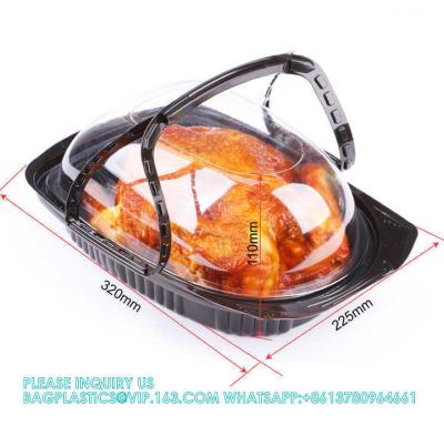 China Pp desechable de microondas Rotisserie Pollo Contenedor de comida para llevar Contenedor de pollo de asador de plástico con mango en venta