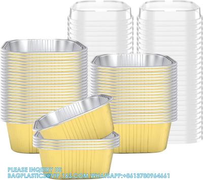 China 10 Oz Copas de horneado de aluminio Copas de pastel de papel de aluminio con tapas Cuadrado 300 ml Cajita de la sartén para postres Copas de flan, Crisp de crema en venta