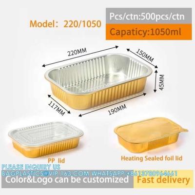 China 1050 ml/220 mm de longitud, panelas de papel de aluminio resistentes con tapas para cocinar, hornear, recalentar, congelar, horno, reciclables en venta