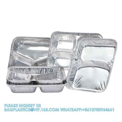 China 3 Compartment Aluminium Foil Food Container With Clear Dome Lid Custom Alu Foil Containers Disposable Tableware for sale