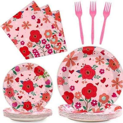 China Conjunto de vajilla desechable de diseño de flores Platos de papel de fiesta Suministros de boda Set de plato de vajilla de cena en venta