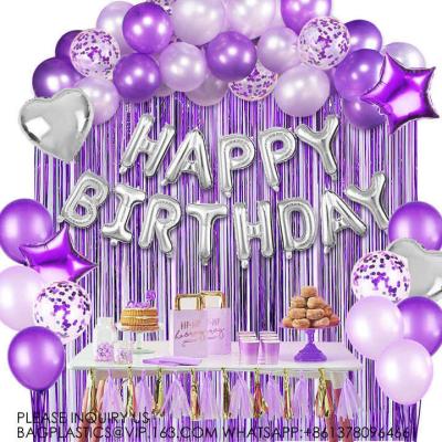 China Birthday Party Decoration Balloon Set Purple Balloon Rain Curtain Silver Happy Birthday Balloon Supplies Set for sale