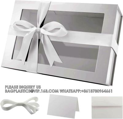 China Large Clear Gift Box With Window, 13.5x9x4.1 Inches White Gift Box For Present Contains Ribbon, Card, Bridesmaid for sale