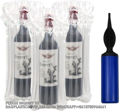 China Protector de botellas de vino con bomba,bolsas de viaje de vino inflables, columna de aire, cojín de embalaje bolsas de vino para equipaje en venta