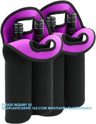 China Bolso de carga de vino Dos botellas Neoprene aislado soporte de botellas de vino / agua para viajes con mango de transporte seguro en venta