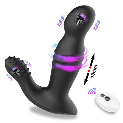 China Silicone Posterior Anal Radio Sex Toy Stimulator Massager Prostate Vibrator Butt Plug Remote Control Telescopic Thrusting Vibrating Anal Plug For Woman for sale