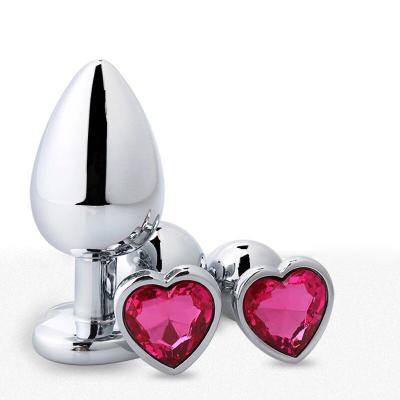 China Contemporary Heart Contracted Shape Butt Anal Plug Set Diamond Vagina Alloy Big Ass Sex Toys Girl Portable Jewel Stimulator Aluminum Butt Plug for sale