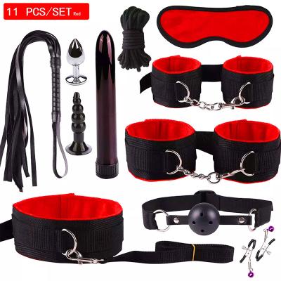 China Various Aibeile 11pcs Luxury Fetish Item Customized Mouth Gag Handcuffs Bondage Restraint Slave Game Set BDsm Sex Toys With Bullet Vibrator Butt Plug Anal Kit for sale