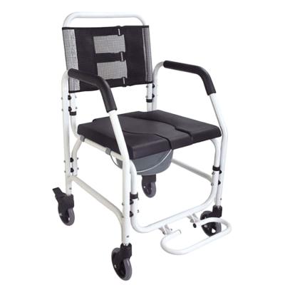 China Adjustable Height Frame Commode Detachable Chair With Hospital Soft Lightweight Manual Seat Frame Aluminum Wheel Toilet Wheelchair for sale