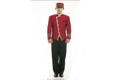 China Red Hotel Staff Uniforms For Doorman , Hotel Housekeeping Uniforms for sale