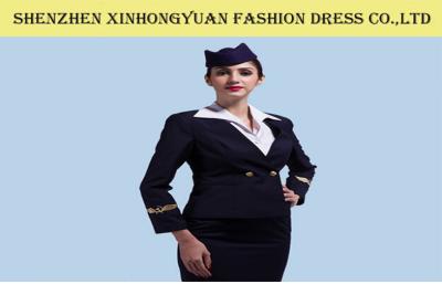 China Black / Navy Blue Russia Airline Stewardess Uniforms Flight Attendant Clothing for sale