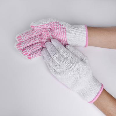 China Custom Working Glove High Quality Mechanic Gloves Training Gloves Cotton Profession Working Gloves With Pink Non-slip PVC Dots for sale