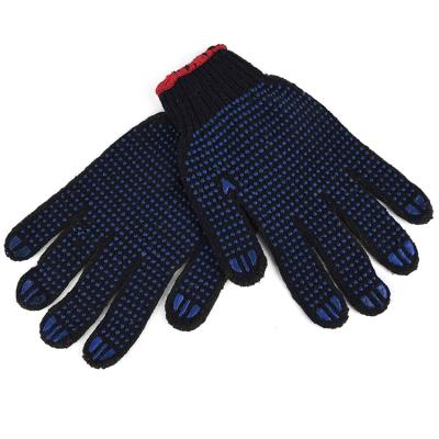 China Comfortable / Breathable Cheap Promotional Construction Area Working Black Cotton Knitted Gloves With Blue PVC Dots for sale