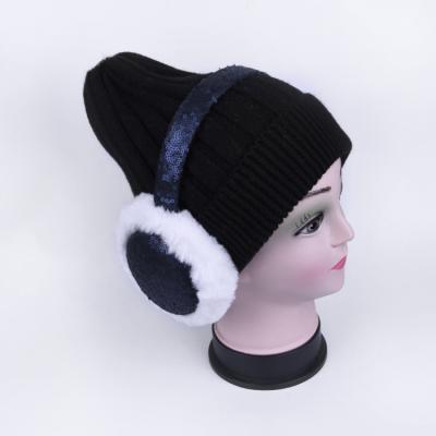 China Factory Design Daily Use Winter Girls Adjustable Earmuffs With Dark Blue Sequin for sale