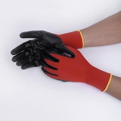 China Comfortable / Breathable Workplace Non Slip 13G Polyester Shell Nitrile Coated Working Glove First Safety Personal Protective Equipment for sale