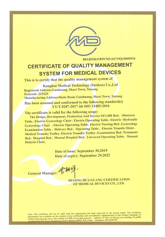 ISO13485 - Kanghui Medical Technology (Suzhou) Co., Ltd.