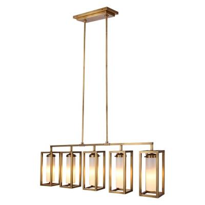 China Modern Modern Kitchen With Brass Glass Bar Square LED Bulbs Hanging Online Dining Pendant Light for sale