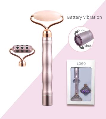 China 2021 New Face Lift Face Lift 2 in 1 Beauty Custom Facial Electric Pink Bar Energy Gold Massager Vibrating Jade Roller With Logo for sale