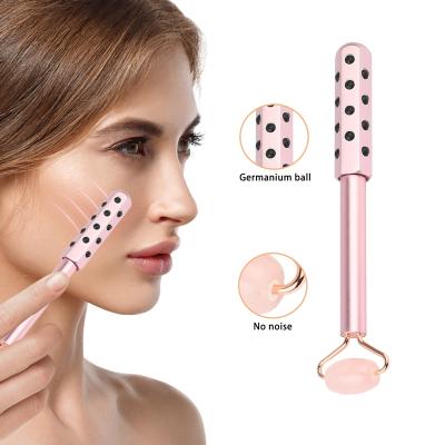 China Custom Blood Vessel Removal Logo Beauty Tool Jade Roller Gua Sha Set With Case Germanium 2 In 1 Roller for sale