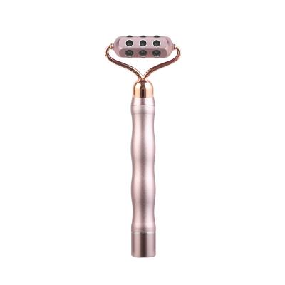 China Blood Vessels Removal Face Massage Jade Lifting Vibrating Roller 4 in 1 Rose Quartz Jade Roller Jade Massager for sale